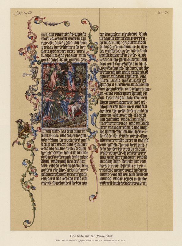 Stránka z Bible svatováclavské (barevná litografie) od (after) German School