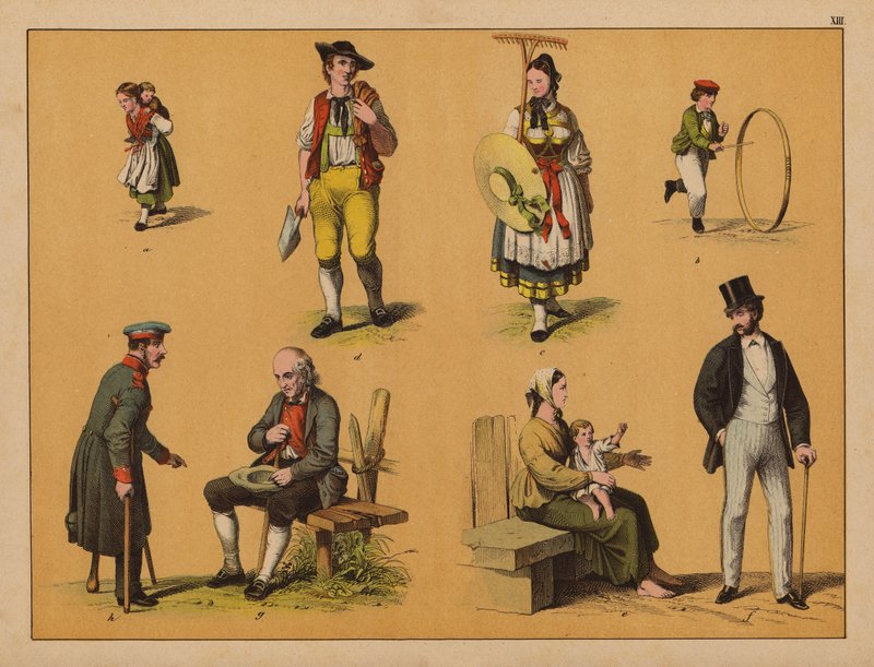Lidé (barevná litografie) od (after) German School