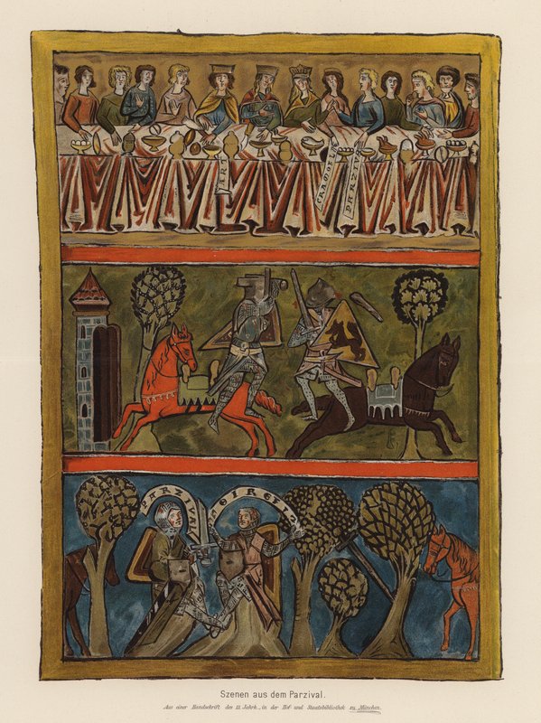 Scény z Parsifala (barevná litografie) od (after) German School