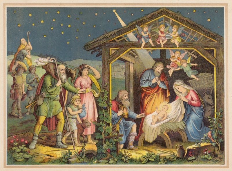 Narození Páně (barevná litografie) od (after) German School