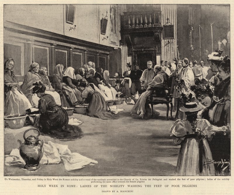Svatý týden v Římě, dámy ze šlechty myjí nohy chudým poutníkům (litho) od (after) Italian School