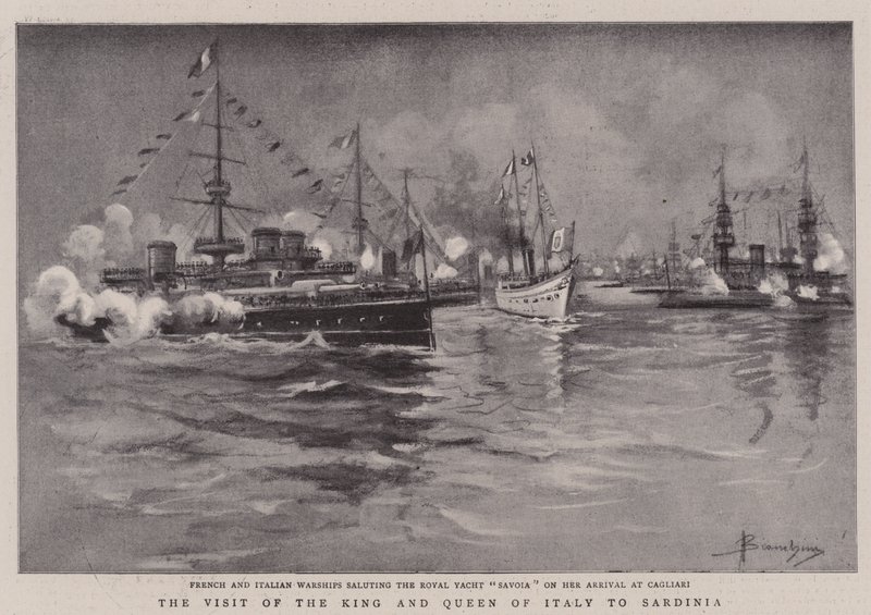 Návštěva krále a královny Itálie na Sardinii (litho) od (after) Italian School