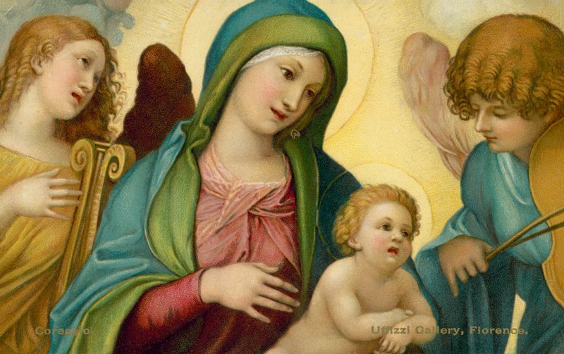 Madona s dítětem a anděly (chromolit) od (c.1489 1534) (after) Correggio