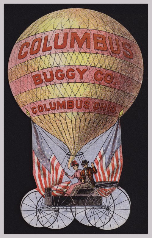 Americká obchodní karta inzerující Columbus Buggy Company, Columbus, Ohio od American School