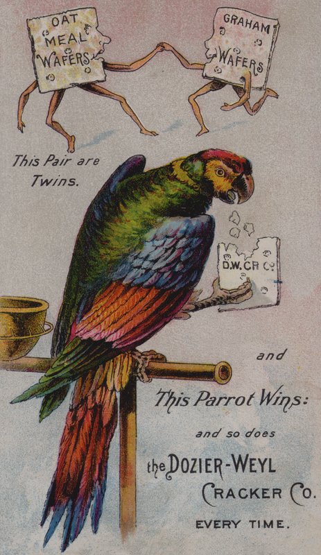 Americká obchodní karta inzerující společnost Dozier-Weyl Cracker Company od American School