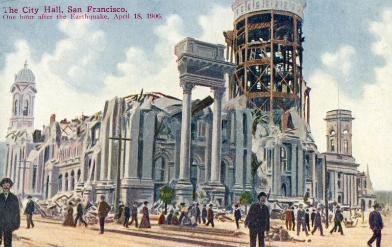 Radnice, San Francisco, po zemětřesení v roce 1906 od American School
