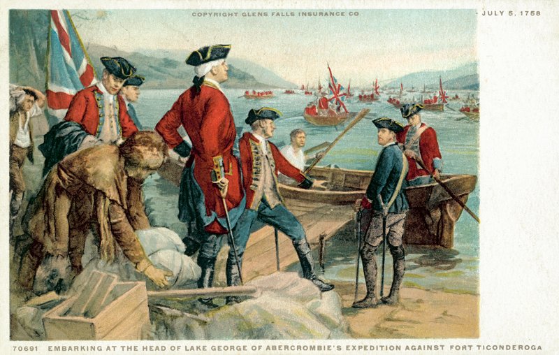 Nalodění v čele expedice Lake George of Abercrombies proti Fort Ticonderoga od American School