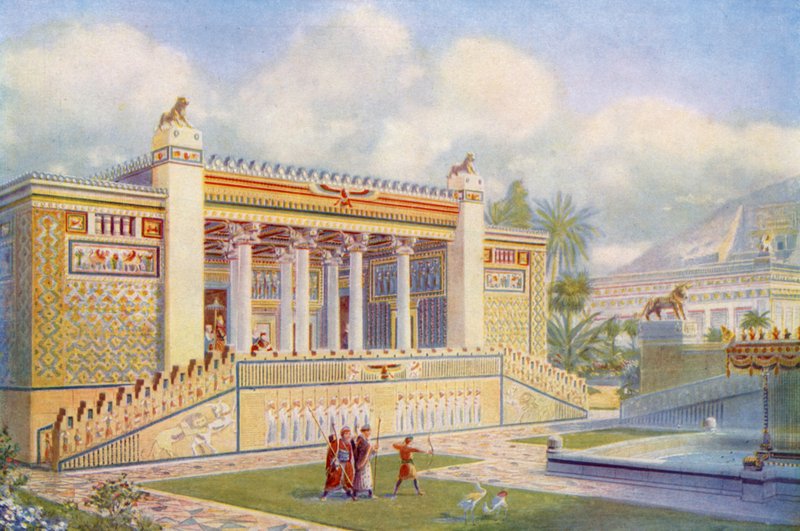 Fasáda paláce Darius v Persepolis zářivá barvami, pohybem a životem od English School