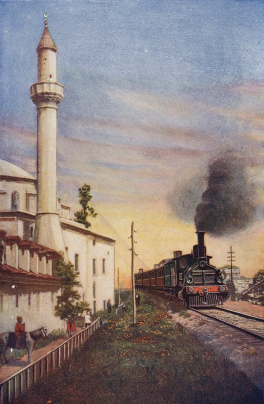 Orient Express vjíždí do Konstantinopole, míjí mešitu S Sophie od English School