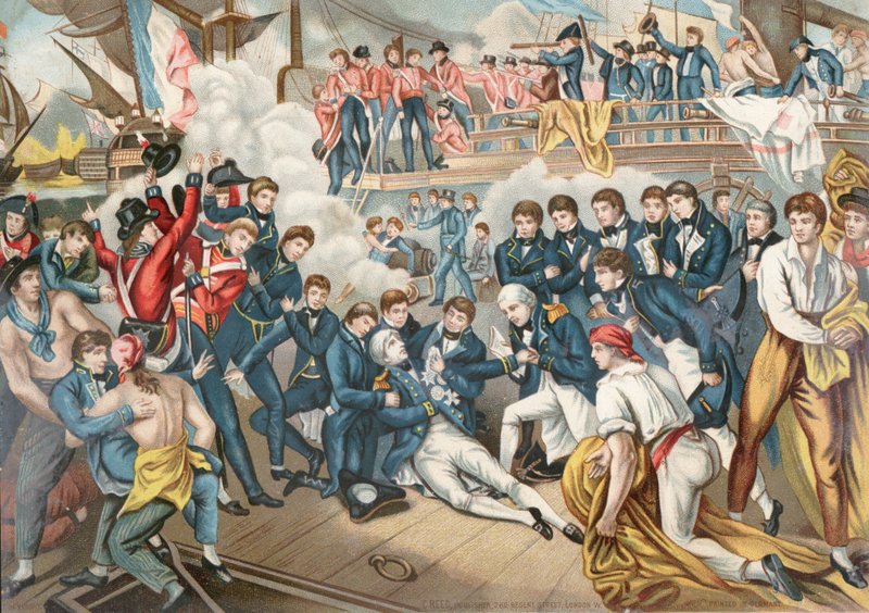 Smrt admirála lorda Nelsona v bitvě u Trafalgaru od English School