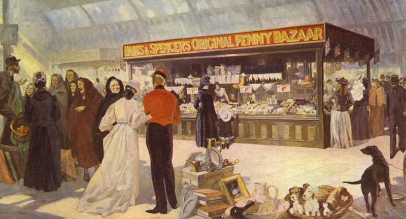 Původní typ Open Penny Bazaar ve veřejné tržnici, 1890 od English School