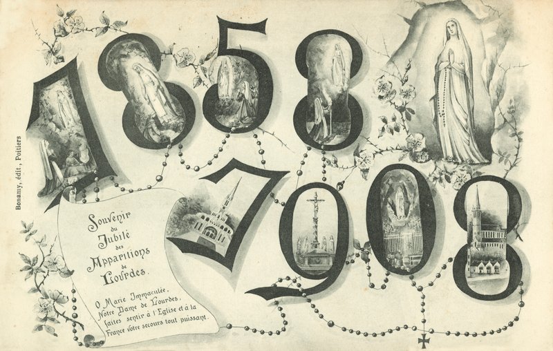 1858 až 1908, suvenýr na jubileum zjevení v Lurdech od French School