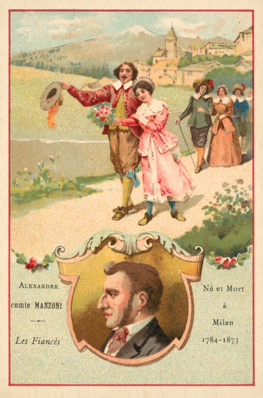 Alessandro Manzoni, italský autor, a scéna z jeho románu Zasnoubení od French School