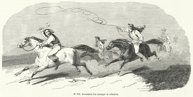 Zatčení posla Josipa Jelačiče, chorvatského bana, revoluce z roku 1848 od French School