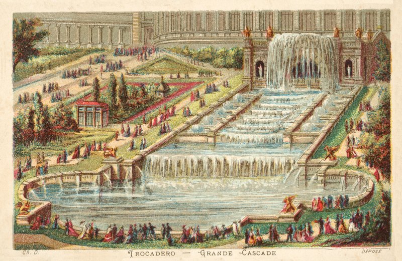 Velký vodopád, palác Trocadero, Paříž od French School