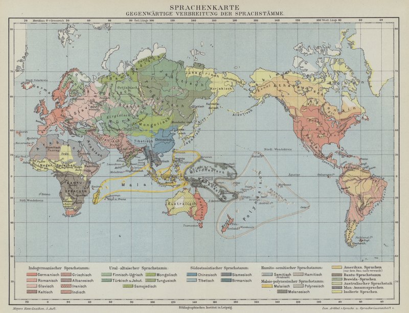 Mapa globálního rozšíření jazyků a jazykových skupin od German School