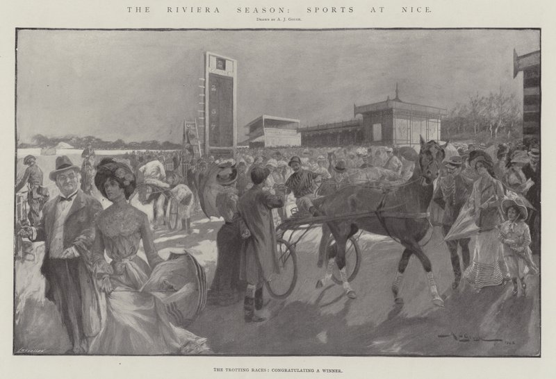 Riviérská sezóna, sport v Nice litho od A. J. Gough