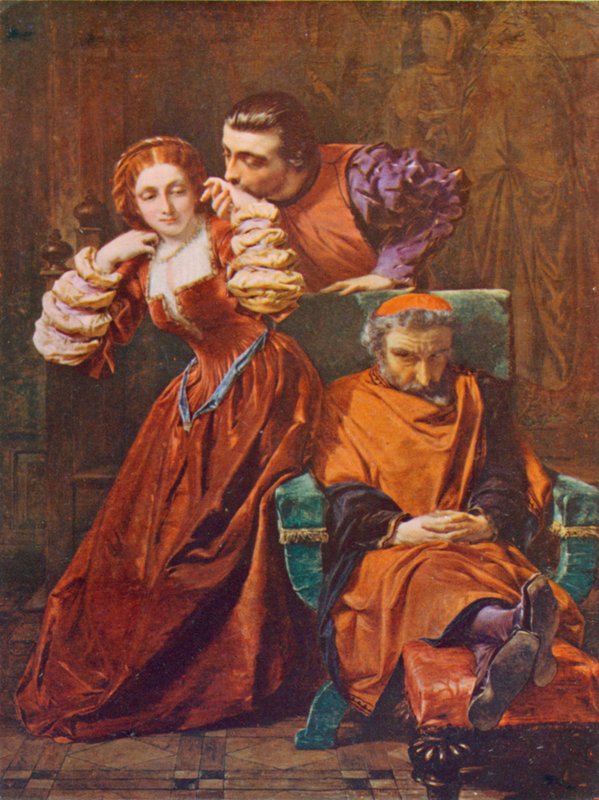 Shakespeare: Silvia a Valentine, Dva gentlemani z Verony, dějství III, scéna 1 (barevné lito) od A. E. Elmore