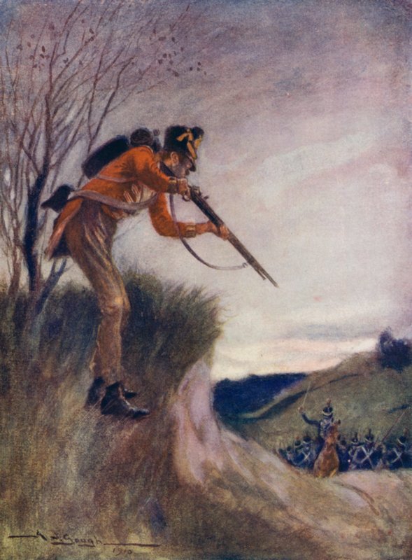 Chladnokrevně znovu nabil a vystřelil do postupujících Francouzů pod sebou. od A. J. Gough