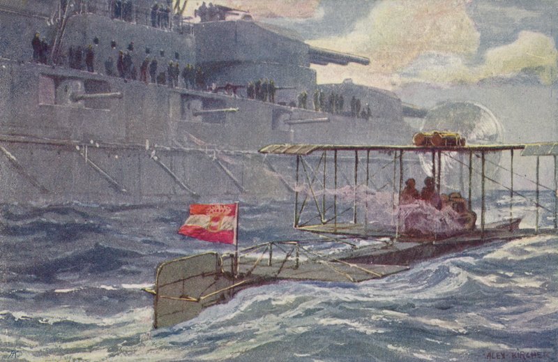 Rakousko-uherský hydroplán míjející bitevní loď, první světová válka, 1914-1918 od A. Kircher