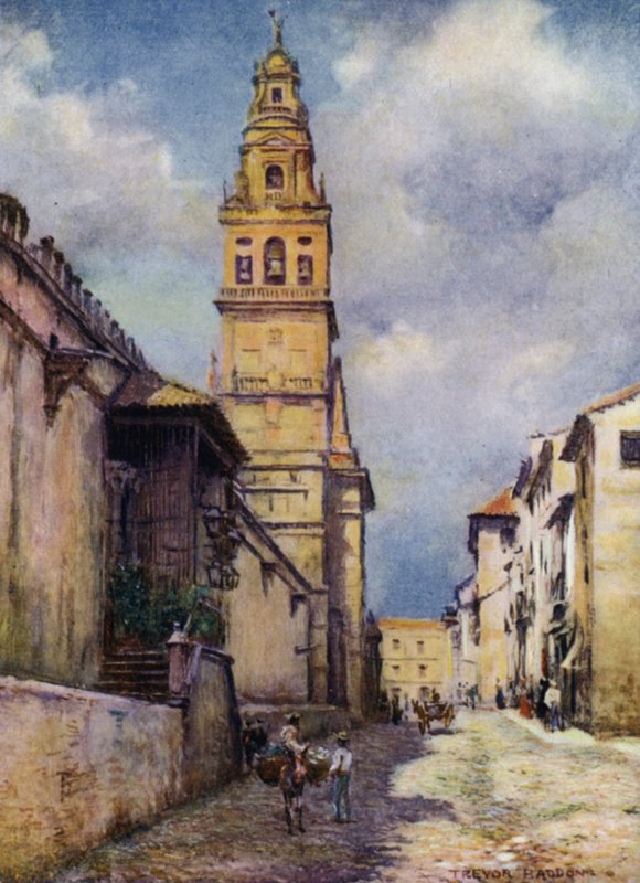Cordova, Calle Cardinal Herrera (barevné lito) od A. Trevor Haddon