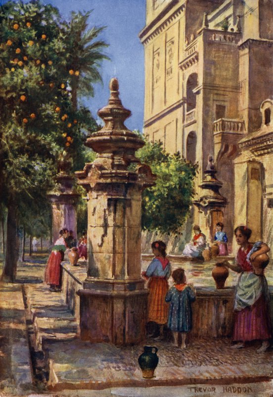 Cordova, fontána na nádvoří pomerančů (barva lito) od A. Trevor Haddon