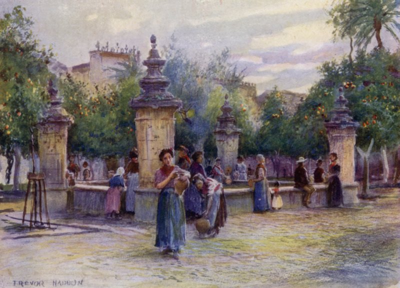 Cordova, Patio de los Naranjos (barevné lito) od A. Trevor Haddon