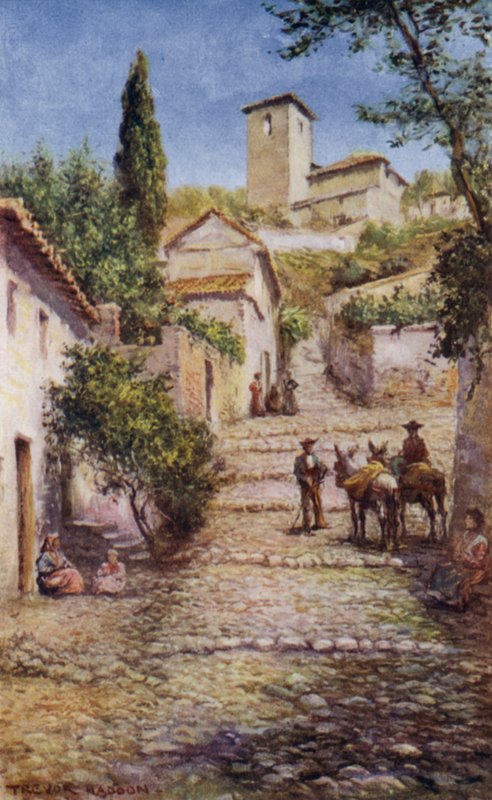 Granada, ulice ve staré čtvrti (barevné lito) od A. Trevor Haddon