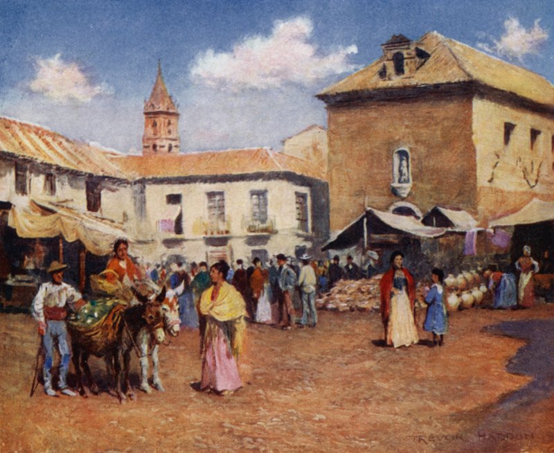 Malaga, trh (barevné lito) od A. Trevor Haddon