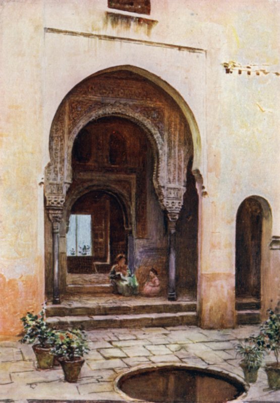 Alhambra, Court of the Mexuar, West Facade (barevné lito) od A. Trevor Haddon