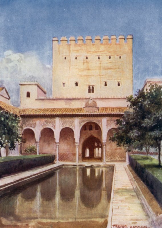 Alhambra, věž Comares (barevné lito) od A. Trevor Haddon