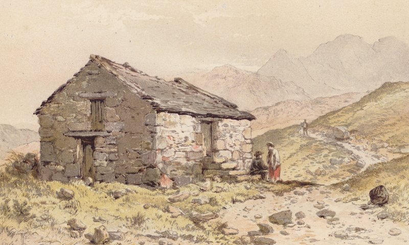 Chata v Ghorphwysfa, Severní Wales (chromolit) od Aaron Edwin Penley