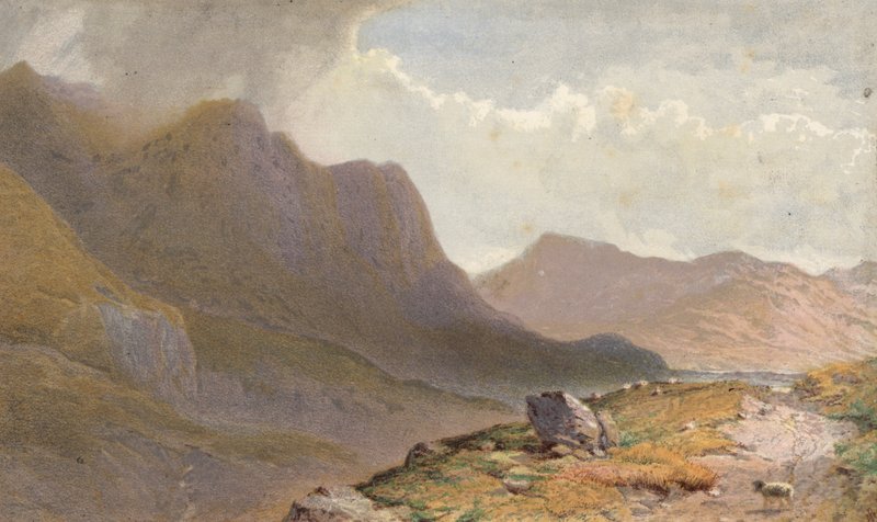 Scéna mezi Capel Currg a Llyn Ogwen, v čele Nant Frangon, Severní Wales (chromolit) od Aaron Edwin Penley