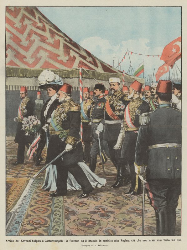 Příjezd bulharských panovníků do Konstantinopole, sultán předává veřejně paži královně? od Achille Beltrame