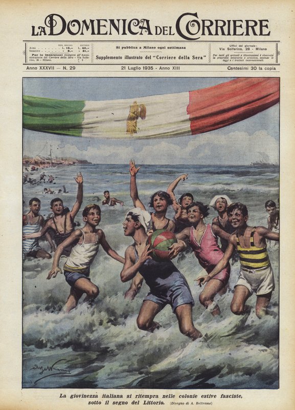 Italská mládež se osvěžuje ve fašistických letních táborech ve znamení Littoria od Achille Beltrame