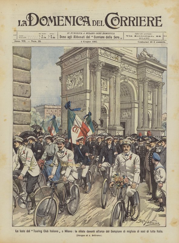 Párty italského Touring Clubu v Miláně, průvod před Simplonským obloukem tisíců? od Achille Beltrame