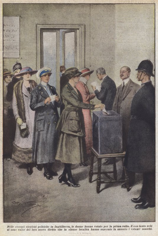 V nedávných politických volbách v Anglii volily ženy poprvé od Achille Beltrame
