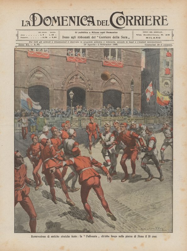 Vzkříšení starověkých historických svátků, Pallonata, která se bude konat na náměstí Siena dne 18. od Achille Beltrame