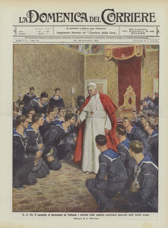 S S Pius X připouští, aby námořníci amerického týmu kotvící v našich vodách políbili ruce ve Vatikánu od Achille Beltrame