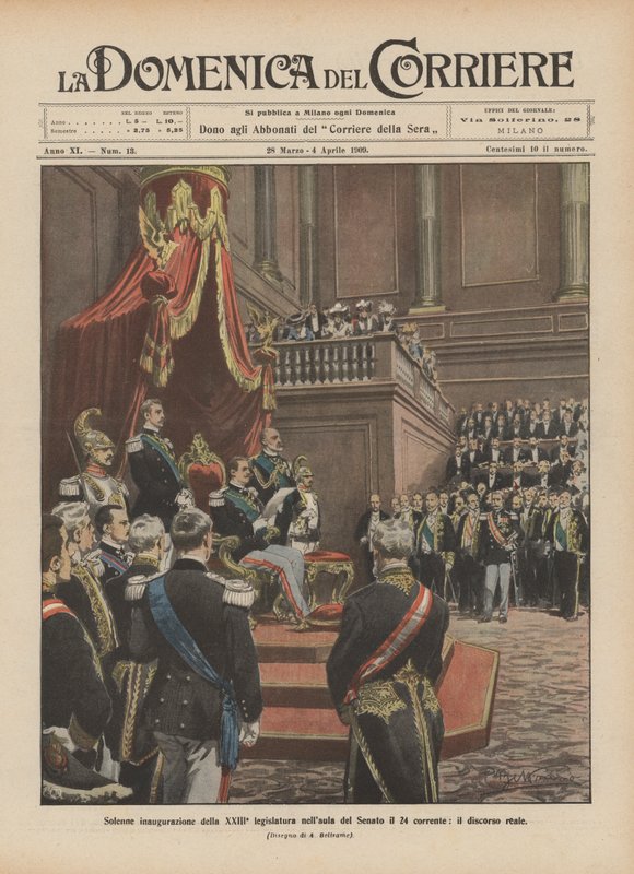 Slavnostní inaugurace 23. zákonodárného sboru v Senátu dne 24. proudu, královský projev od Achille Beltrame