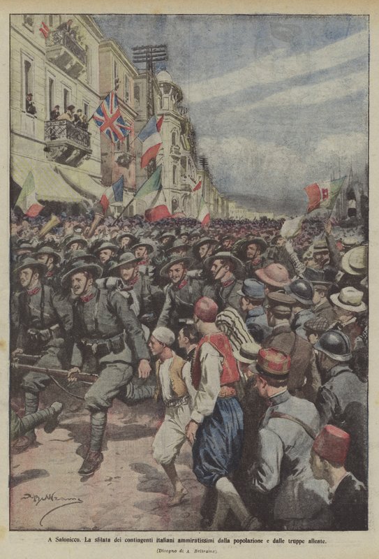V Soluni se konala přehlídka italských kontingentů, které obdivovalo obyvatelstvo i spojenecká vojska. od Achille Beltrame
