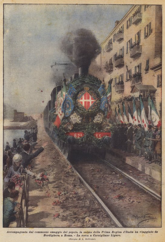 Tělo první italské královny, doprovázené emotivní poklonou lidu, putovalo ? od Achille Beltrame