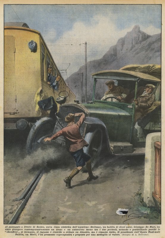 Na železničním přejezdu v Sedicu, na trati Agordino (Belluno), se nachází Balilla ? od Achille Beltrame