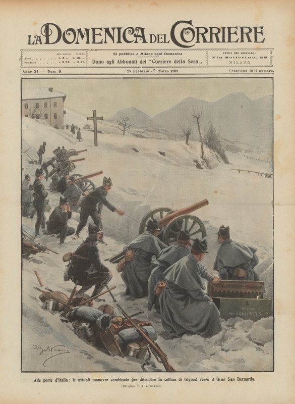U bran Itálie současné kombinované manévry na obranu kopce Gignod směrem k Gran San Bernardo od Achille Beltrame