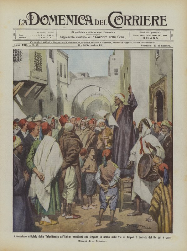 Oficiální připojení Tripolitanie k Itálii, dražitelé čtoucí arabsky v ulicích? od Achille Beltrame