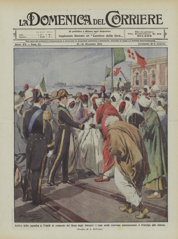 Příjezd týmu do Tripolisu pod velením abruzzského vévody, arabští představitelé přijímají ? od Achille Beltrame