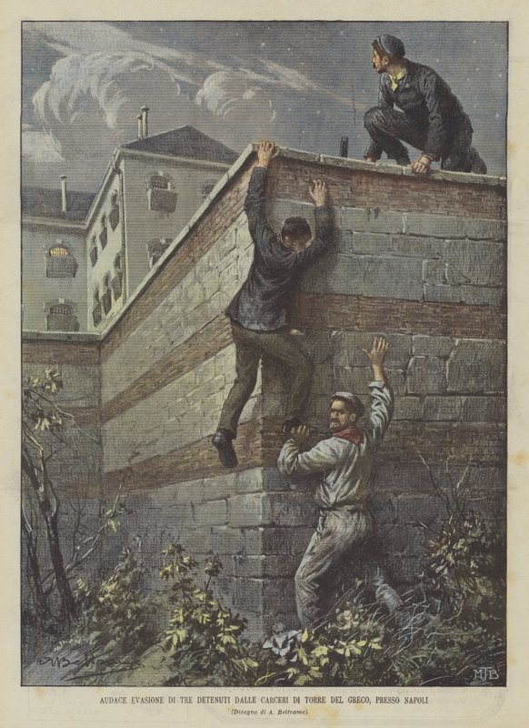 Odvážný útěk tří vězňů z věznic Torre del Greco poblíž Neapole od Achille Beltrame