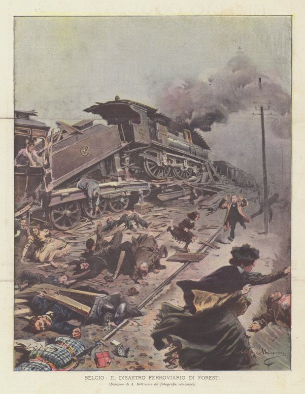 Belgie, katastrofa lesní železnice od Achille Beltrame