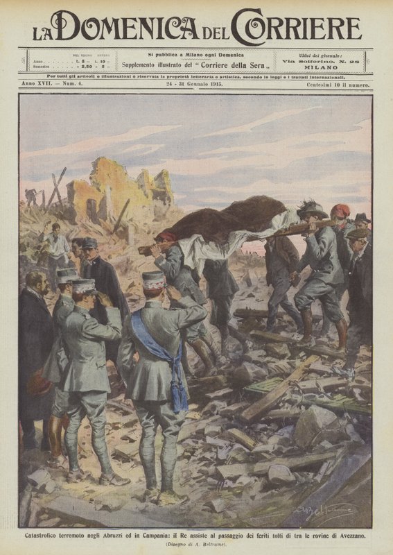 Katastrofické zemětřesení v Abruzzi a Kampánii, je král svědkem průchodu zraněných odstraněn? od Achille Beltrame
