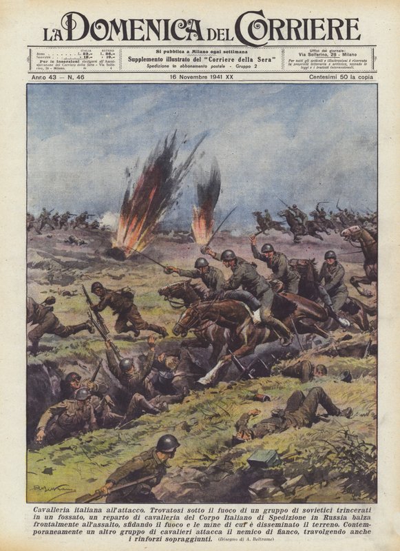 Italská kavalerie v útoku od Achille Beltrame